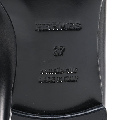 Hermes Toile De Coton Calfskin Womens Paris Loafers 37 Black Prunoir 8 of 11
