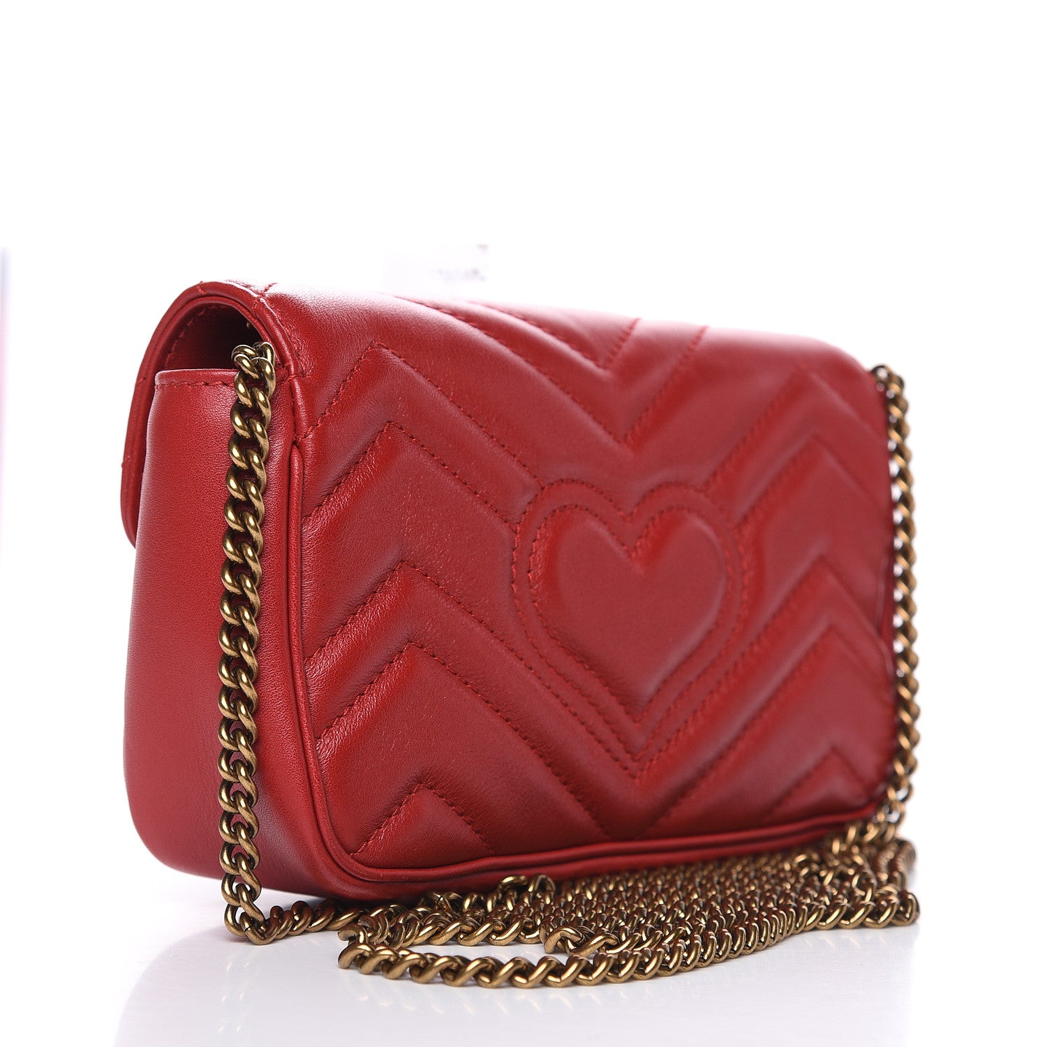 Gucci Calfskin Matelasse Super Mini GG Marmont Shoulder Bag Hibiscus Red 3 of 10