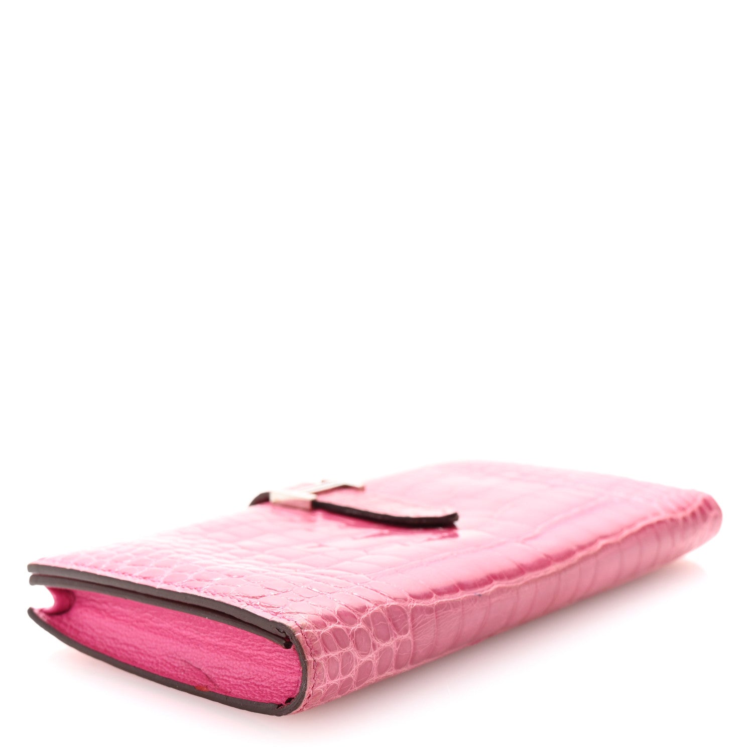 Hermes Shiny Alligator Bearn Wallet Rose Scheherazade 4 of 8