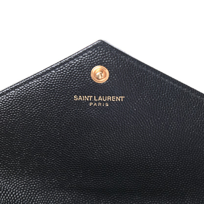 Saint Laurent Grain De Poudre Matelasse Chevron Monogram Envelope Chain Wallet Black 7 of 10