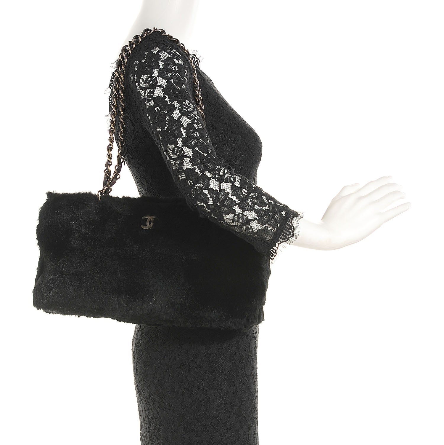 Chanel Rabbit Fur Shoulder Bag Black 2 of 9