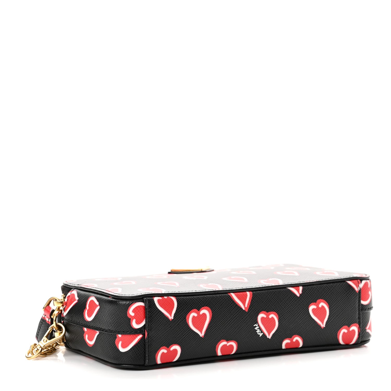 Prada Saffiano Heart Print Mini Double Zip Chain Crossbody Bag Black 3 of 8