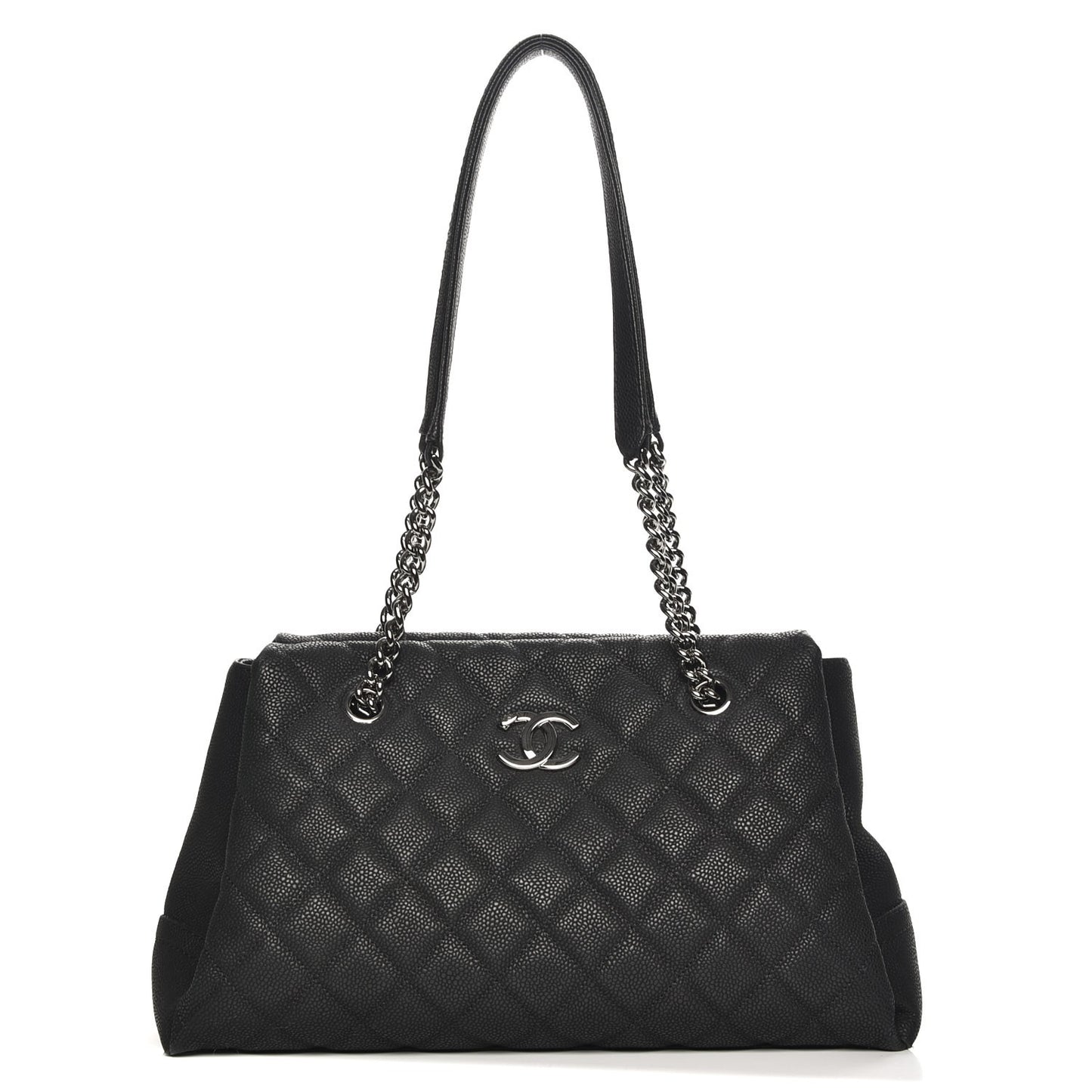 Iridescent Caviar Quilted Lady Pearly Tote Black