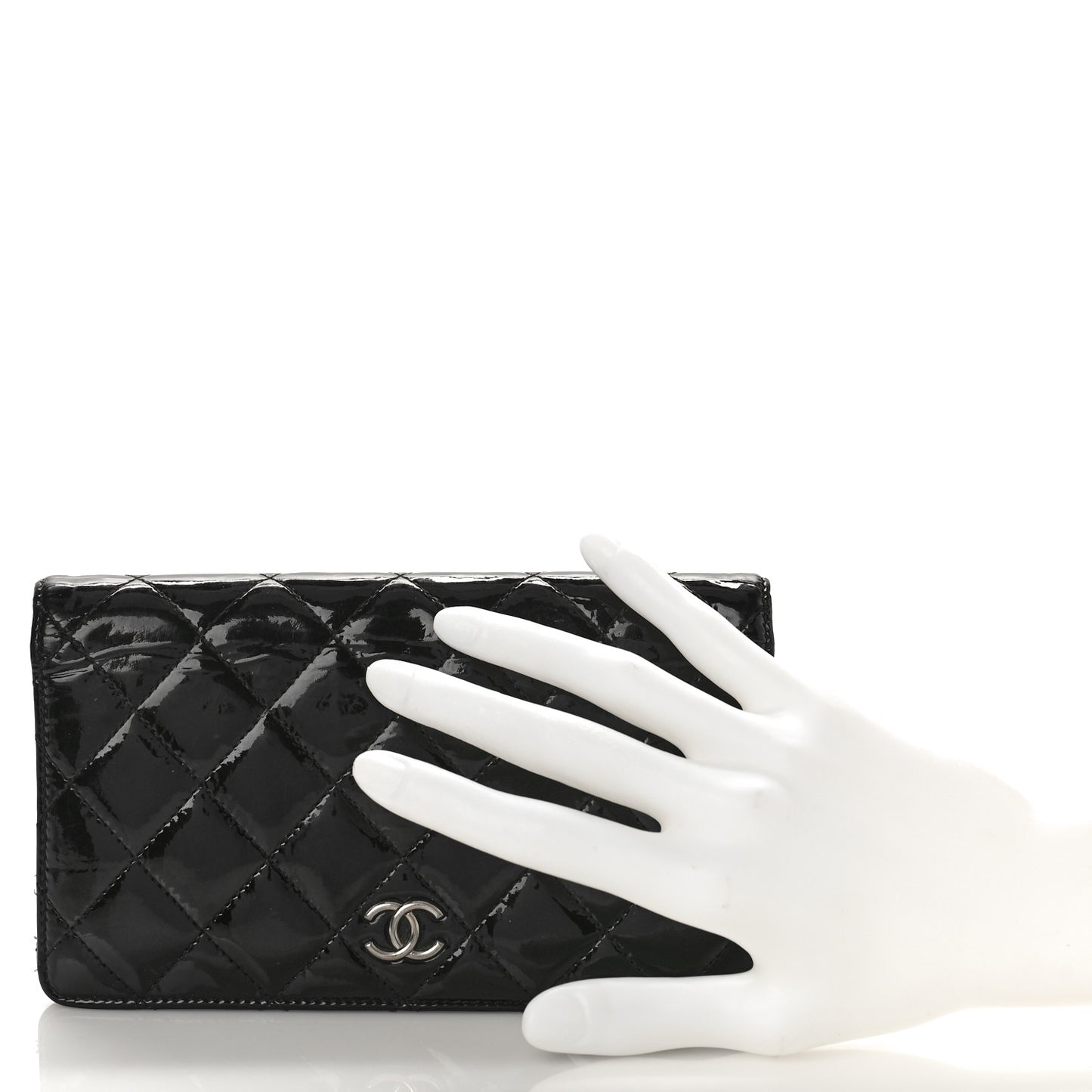 Patent Calfskin Quilted Yen Wallet Black