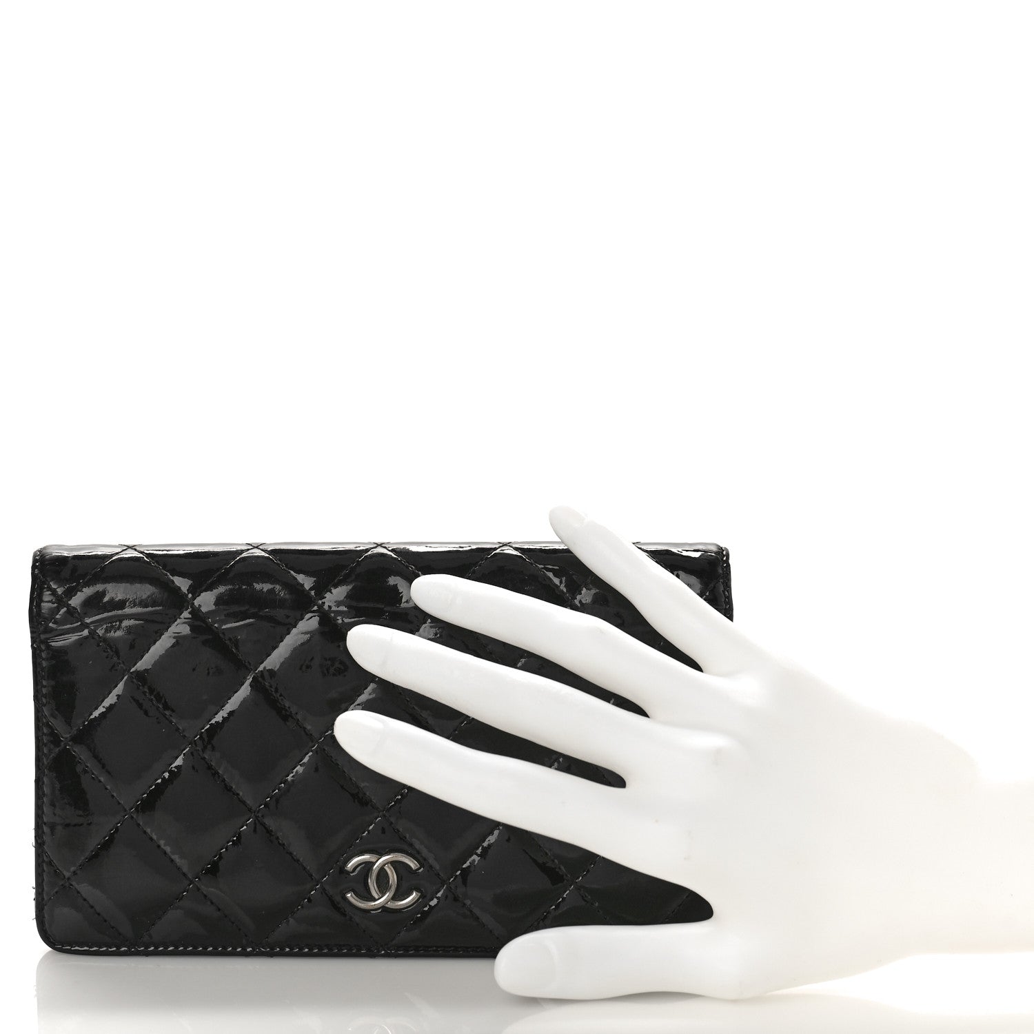 Chanel Patent Calfskin Quilted Yen Wallet Black 2 of 13