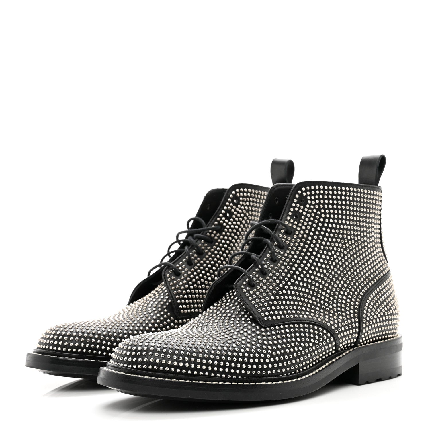 Saint Laurent Calfskin Mens Studded Lace Up Boots 41.5 Black 3 of 9