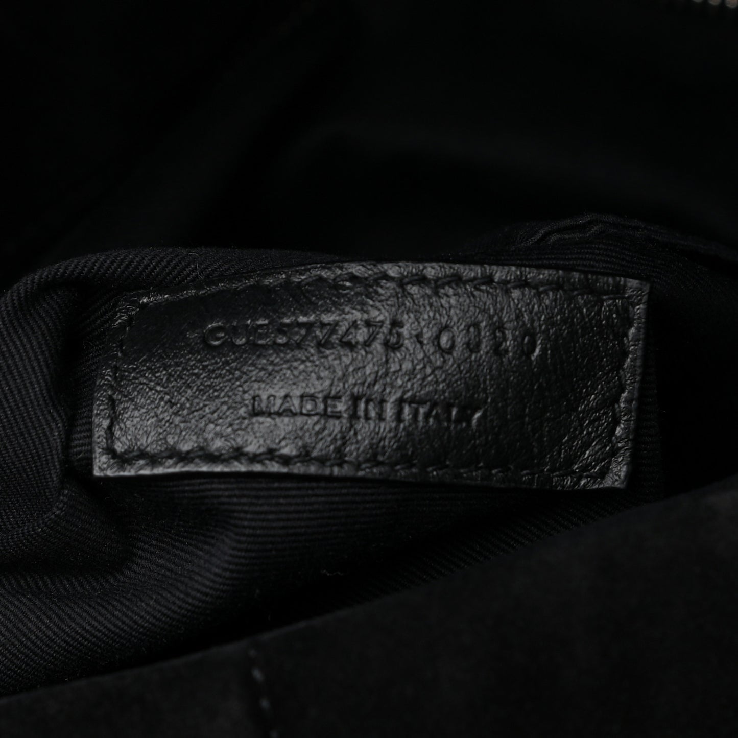 Suede Quilted Medium Loulou Puffer Monogram Chain Satchel Black