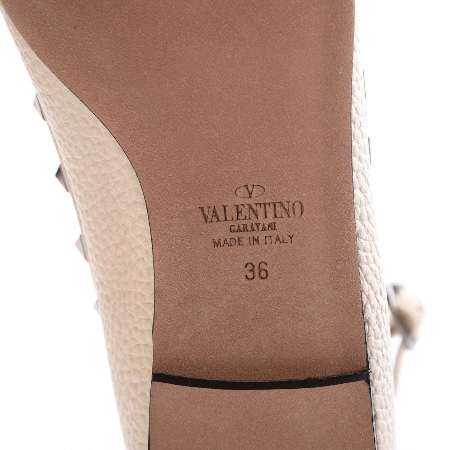 Pebbled Calfskin Rockstud Cage Ballerina Flats 36 Light Ivory