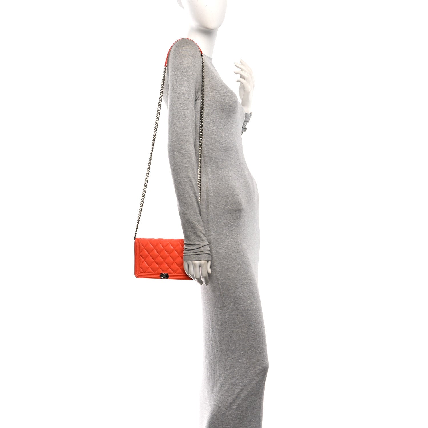 Chanel Caviar Quilted Boy Wallet On Chain WOC Orange 2 of 10