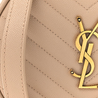 Saint Laurent Grain De Poudre Matelasse Chevron Quilted Round Vinyle Camera Bag Dark Beige 8 of 12