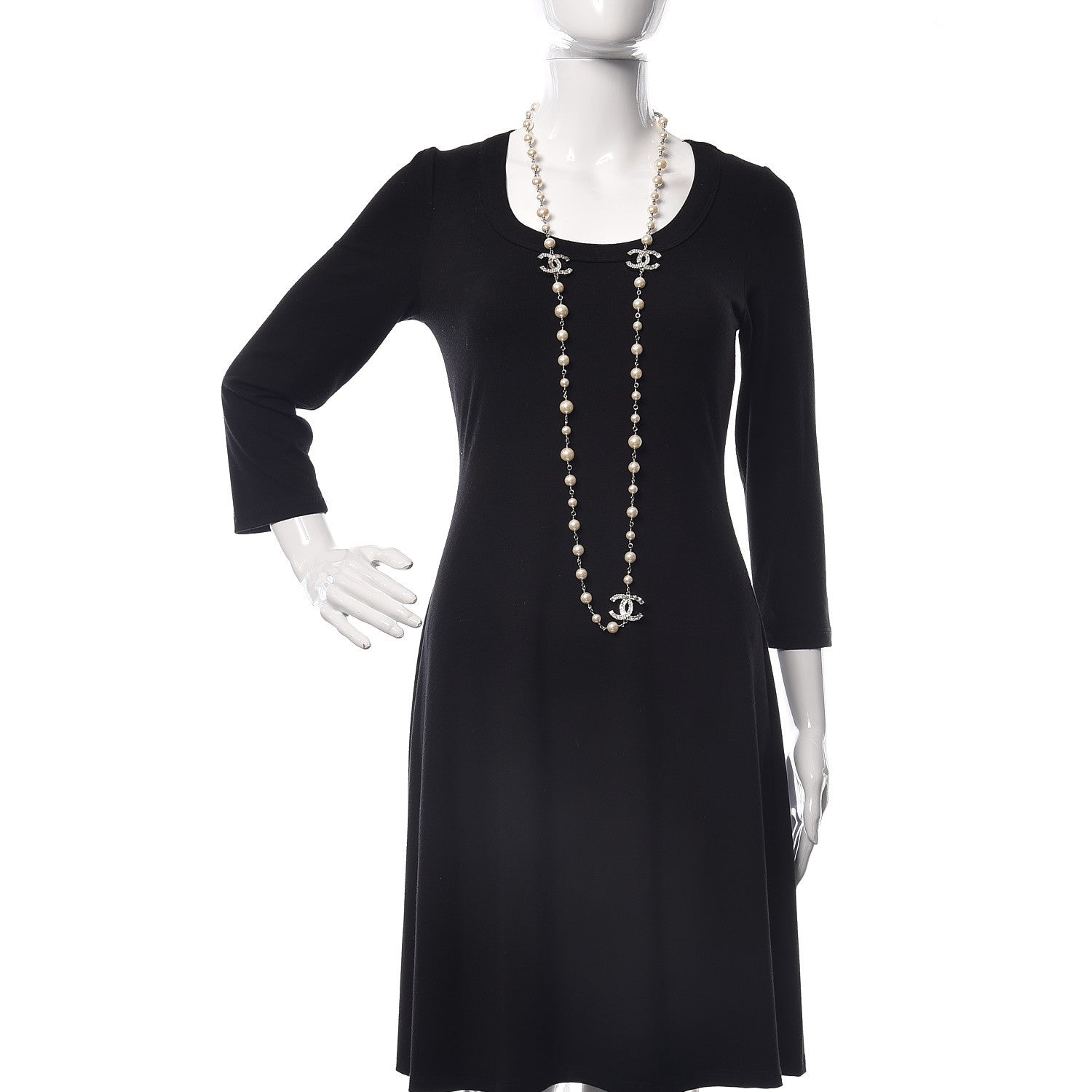 Chanel Pearl Baguette Crystal CC Long Necklace Silver 2 of 6
