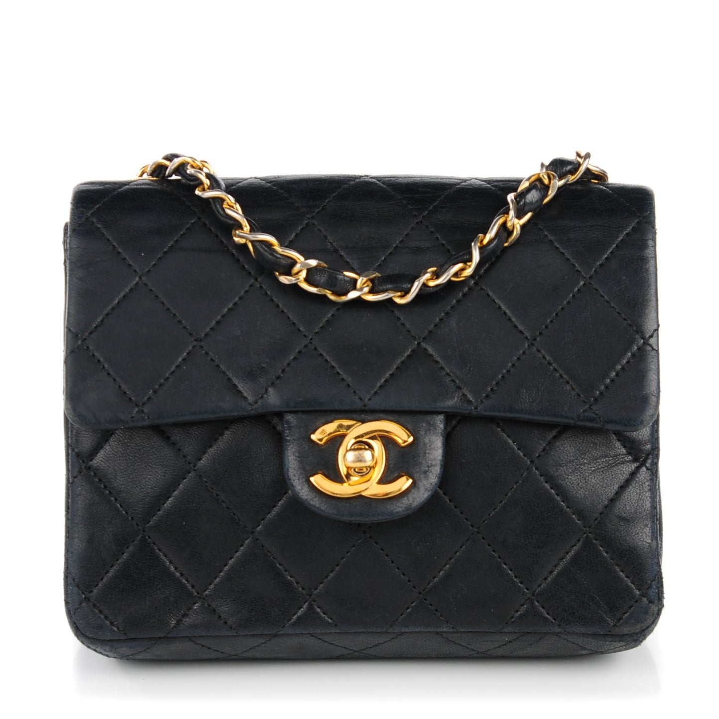 Lambskin Quilted Mini Square Flap Black