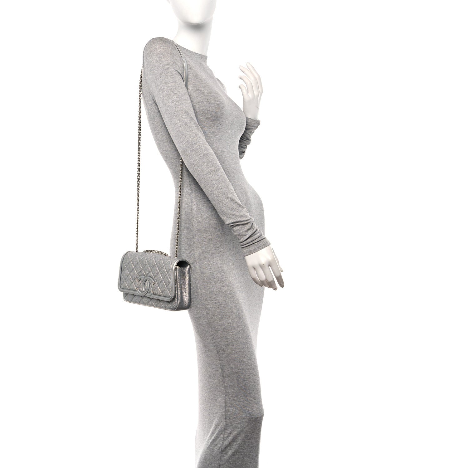 Chanel Metallic Caviar Quilted Small CC Filigree Flap Silver 2 of 11