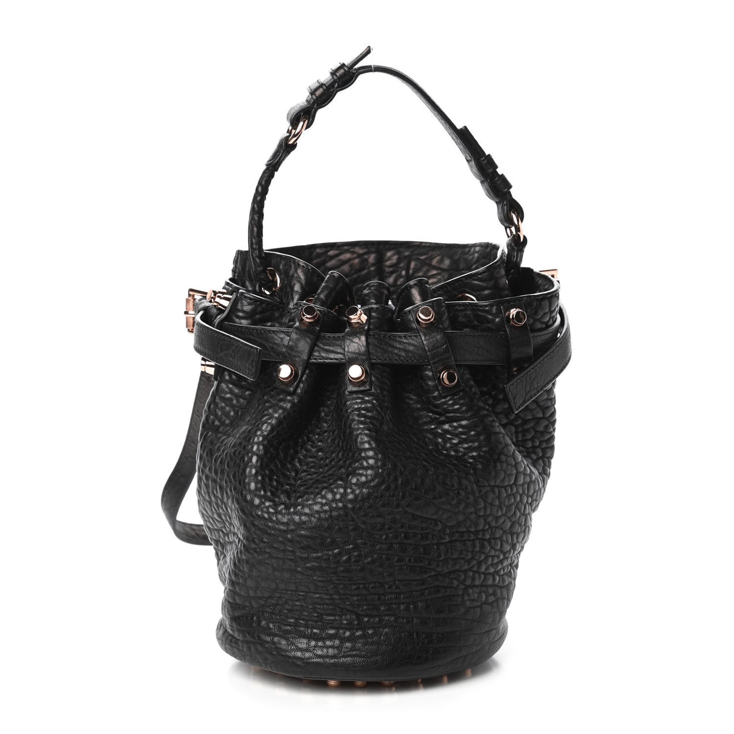 Pebbled Lambskin Diego Bucket Black Rose Gold Hardware