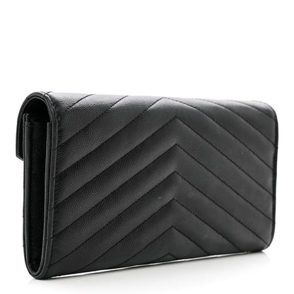 Saint Laurent Grain De Poudre Matelasse Chevron Monogram Flap Wallet Black 3 of 7