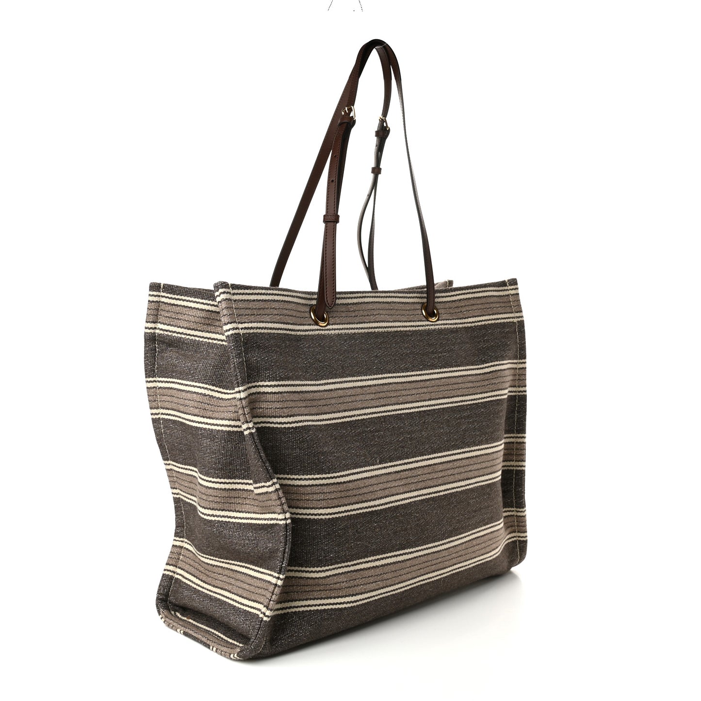Canvas Calfskin Jacquard Vertical Cabas Grey Brown