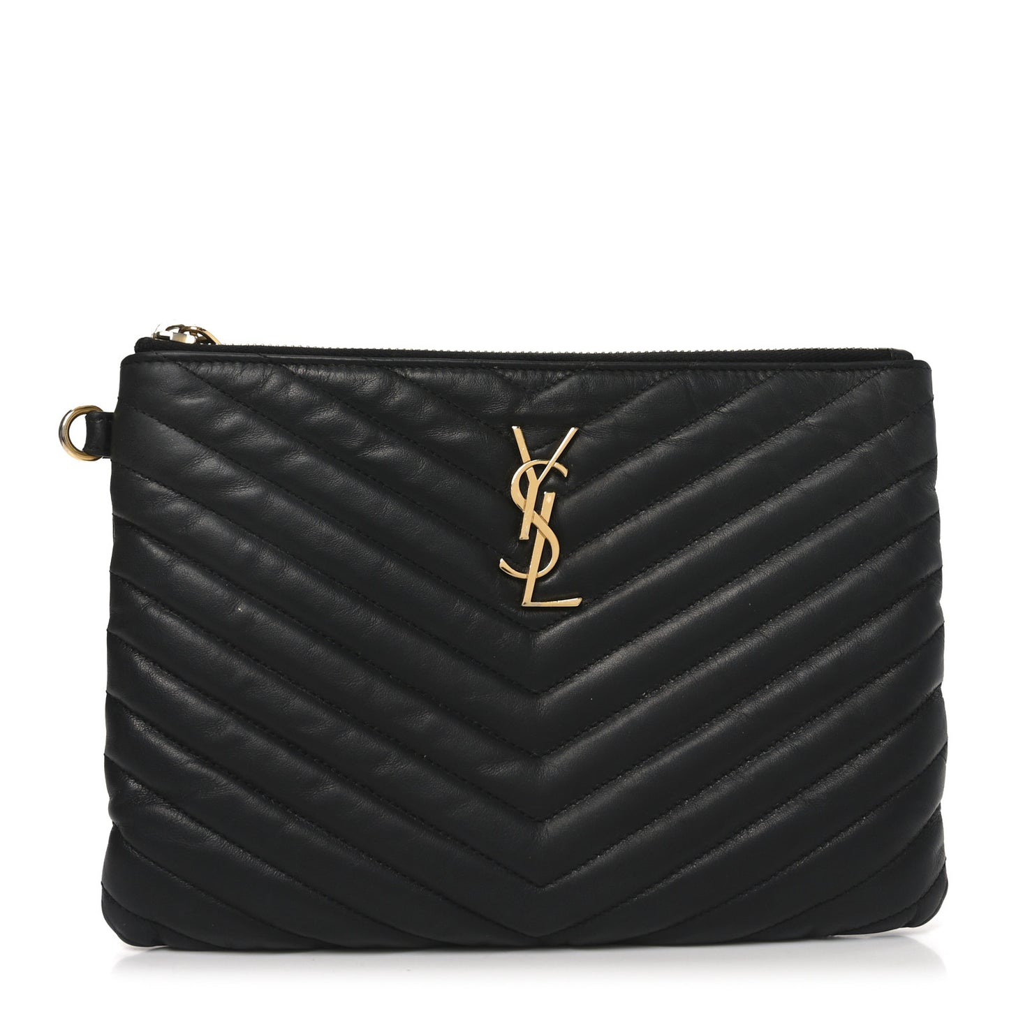 Calfskin Matelasse Chevron Monogram A5 Wristlet Black
