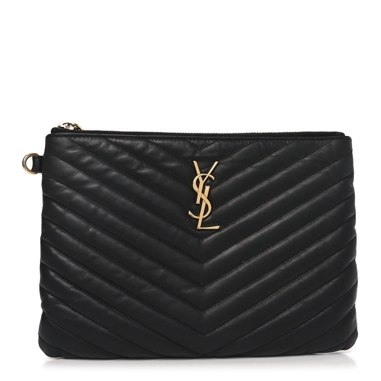 Saint Laurent Calfskin Matelasse Chevron Monogram A5 Wristlet Black 1 of 7