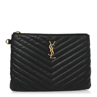Saint Laurent Calfskin Matelasse Chevron Monogram A5 Wristlet Black 1 of 7