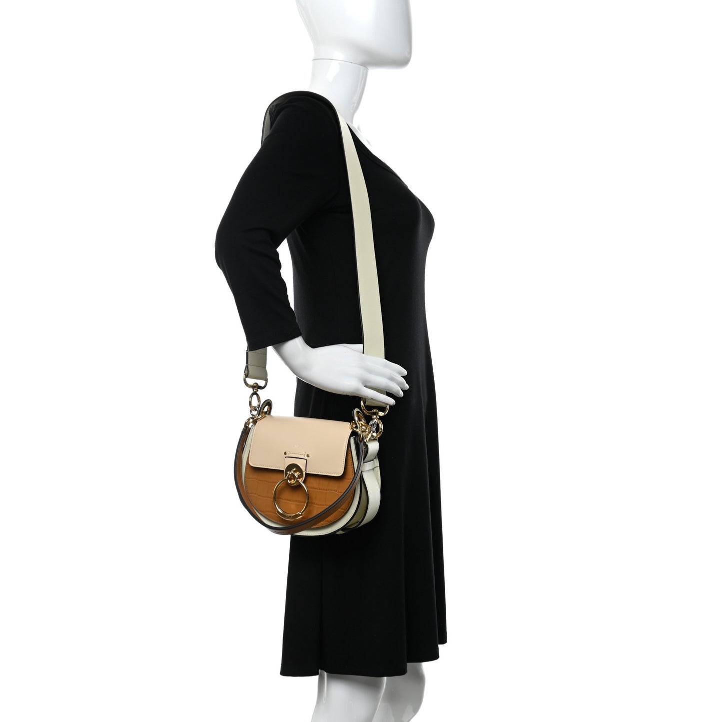 Calfskin Crocodile Embossed Small Tess Bag White Beige