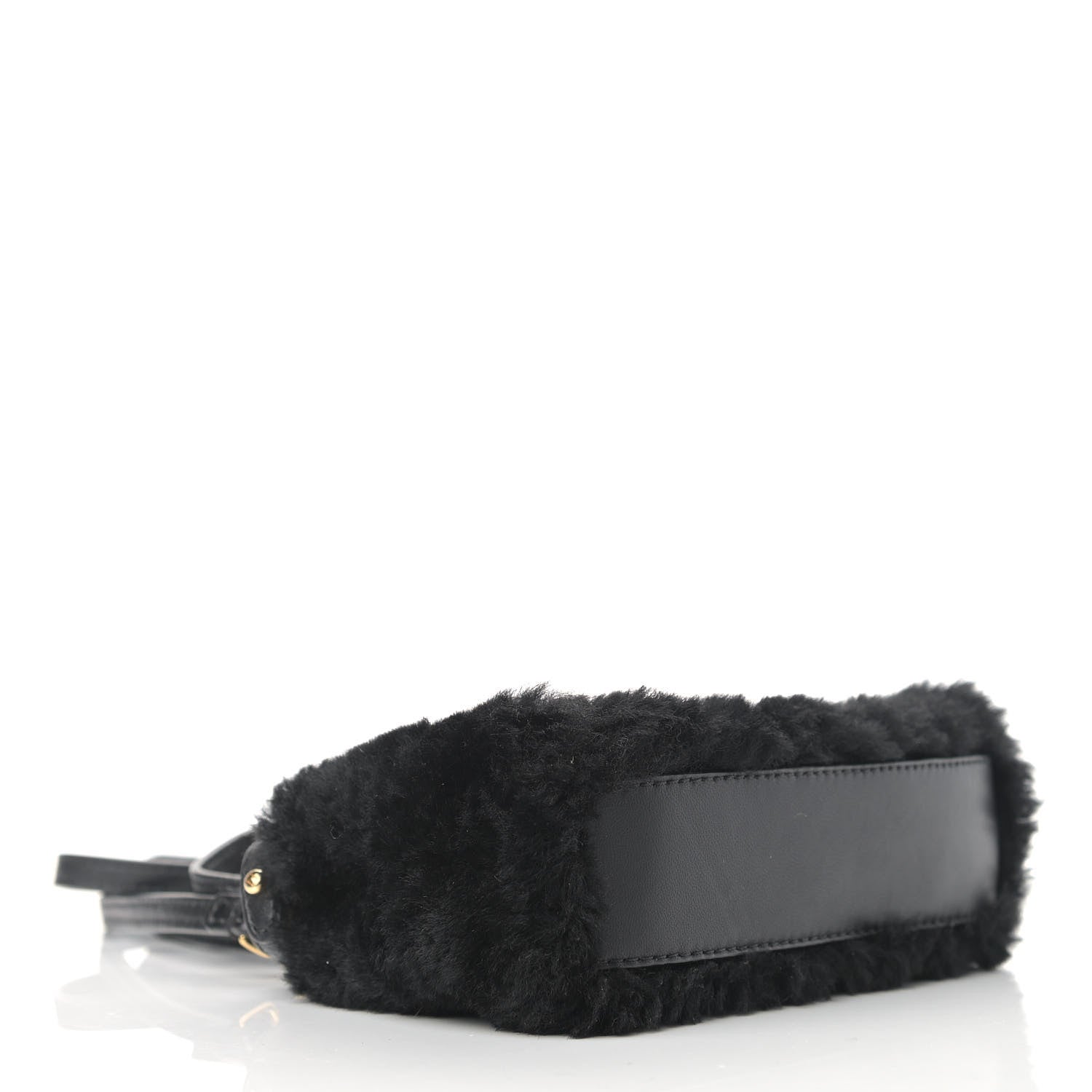 Fendi Shearling Shiny Nappa Micro Peekaboo Iconic Satchel Black 4 of 10