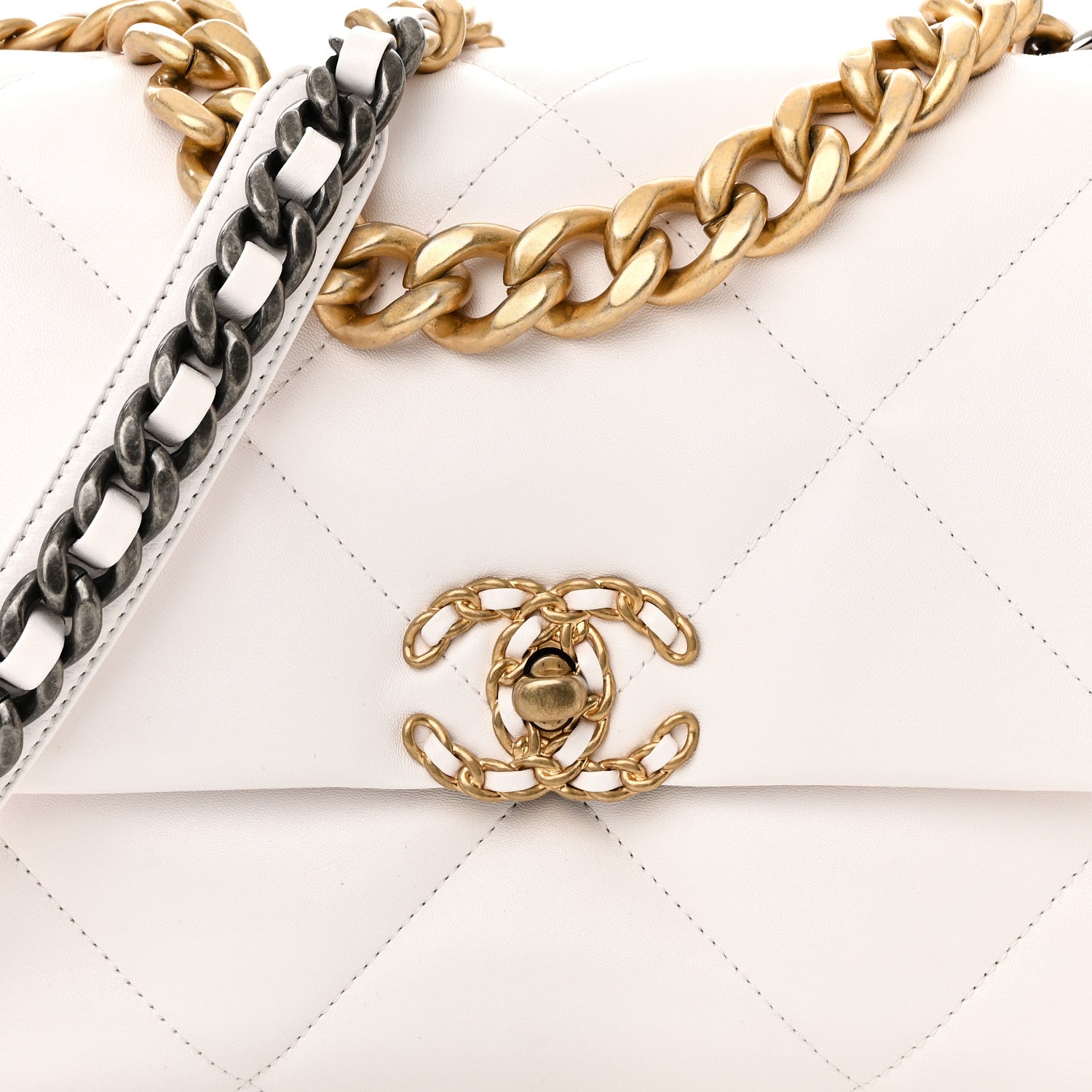 Chanel Lambskin Quilted Large Chanel 19 Flap White 8 of 10