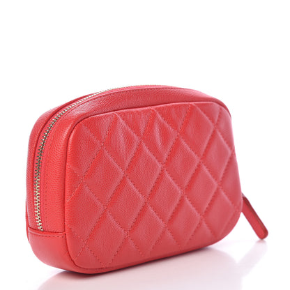 Chanel Caviar Quilted Small Curvy Pouch Cosmetic Case Dark Red 3 of 8