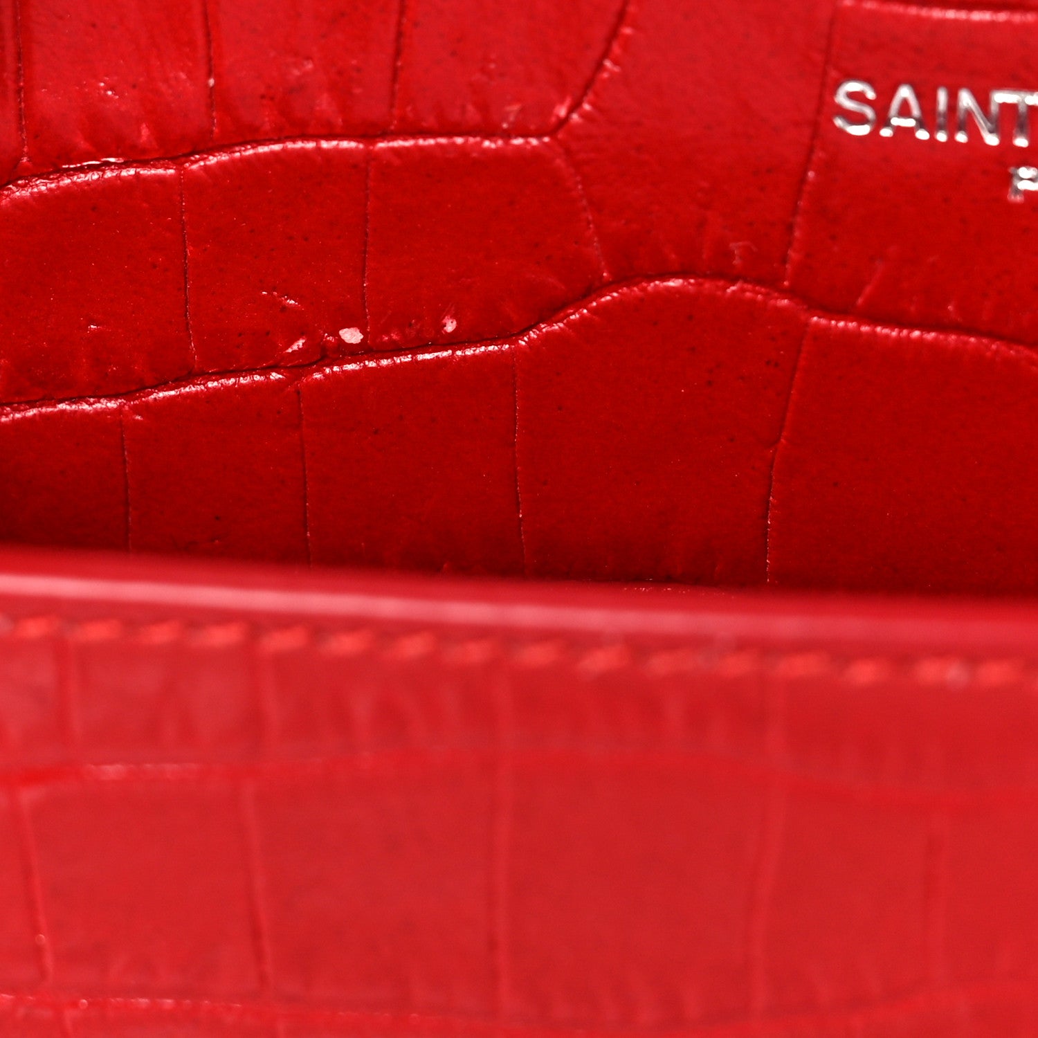 Saint Laurent Calfskin Crocodile Embossed Medium Monogram Sunset Rouge Eros 7 of 9