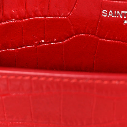Saint Laurent Calfskin Crocodile Embossed Medium Monogram Sunset Rouge Eros 7 of 9