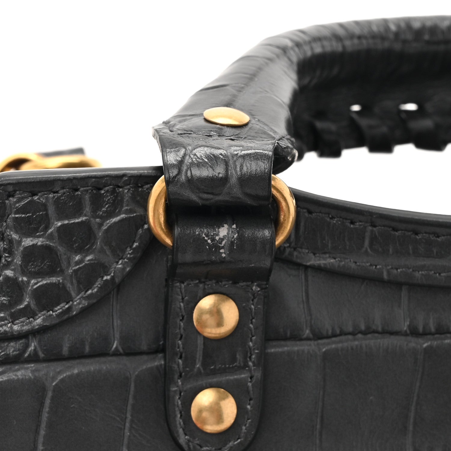 Balenciaga Shiny Supple Calfskin Crocodile Embossed Neo Classic Gold Hardware Mini City Black 12 of 13