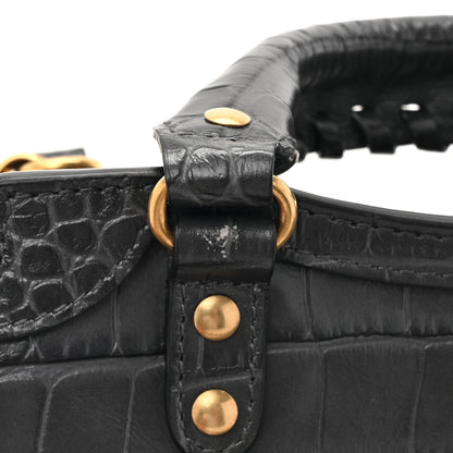 Balenciaga Shiny Supple Calfskin Crocodile Embossed Neo Classic Gold Hardware Mini City Black 12 of 13