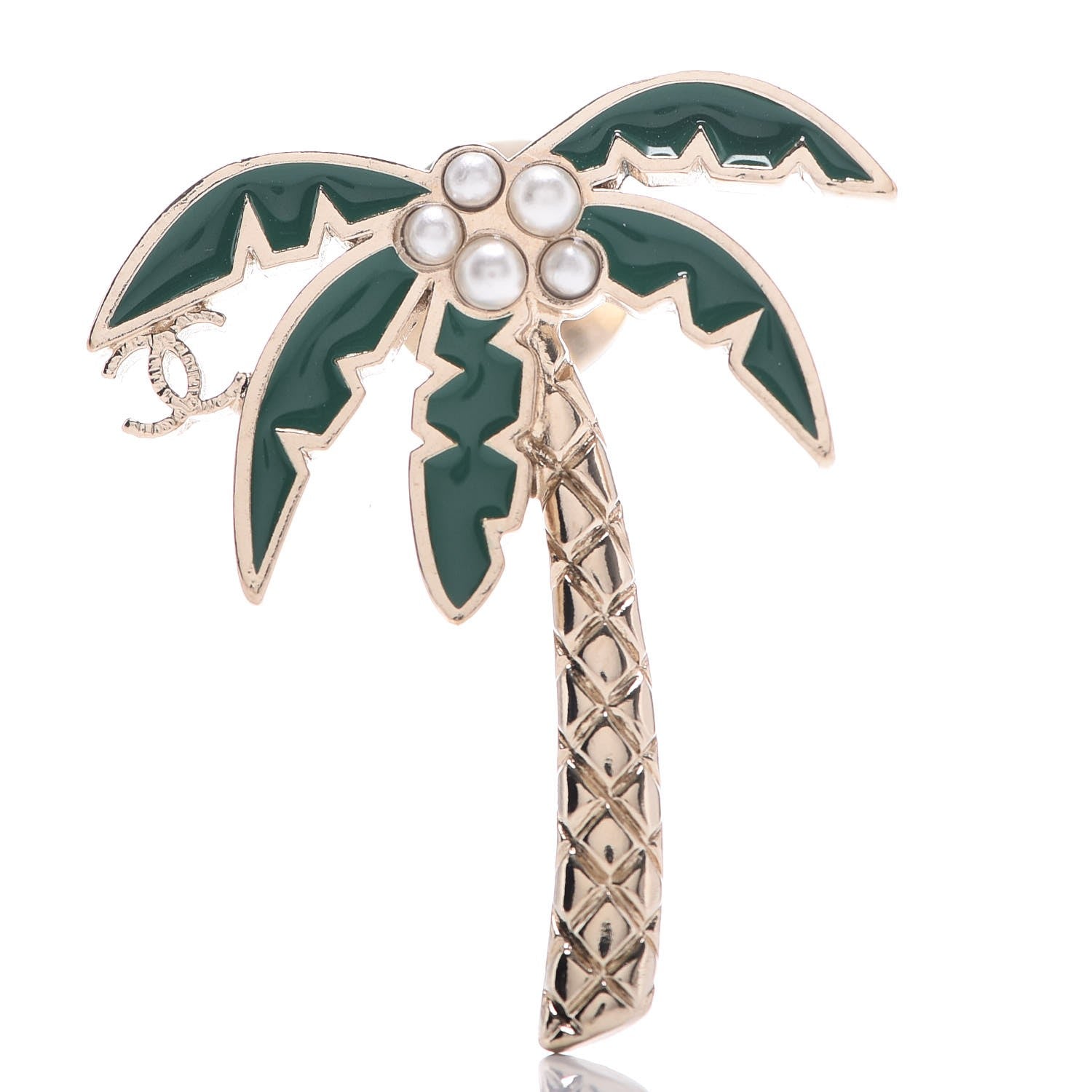 Chanel Enamel Pearl Palm Tree Brooch Green Gold 1 of 5
