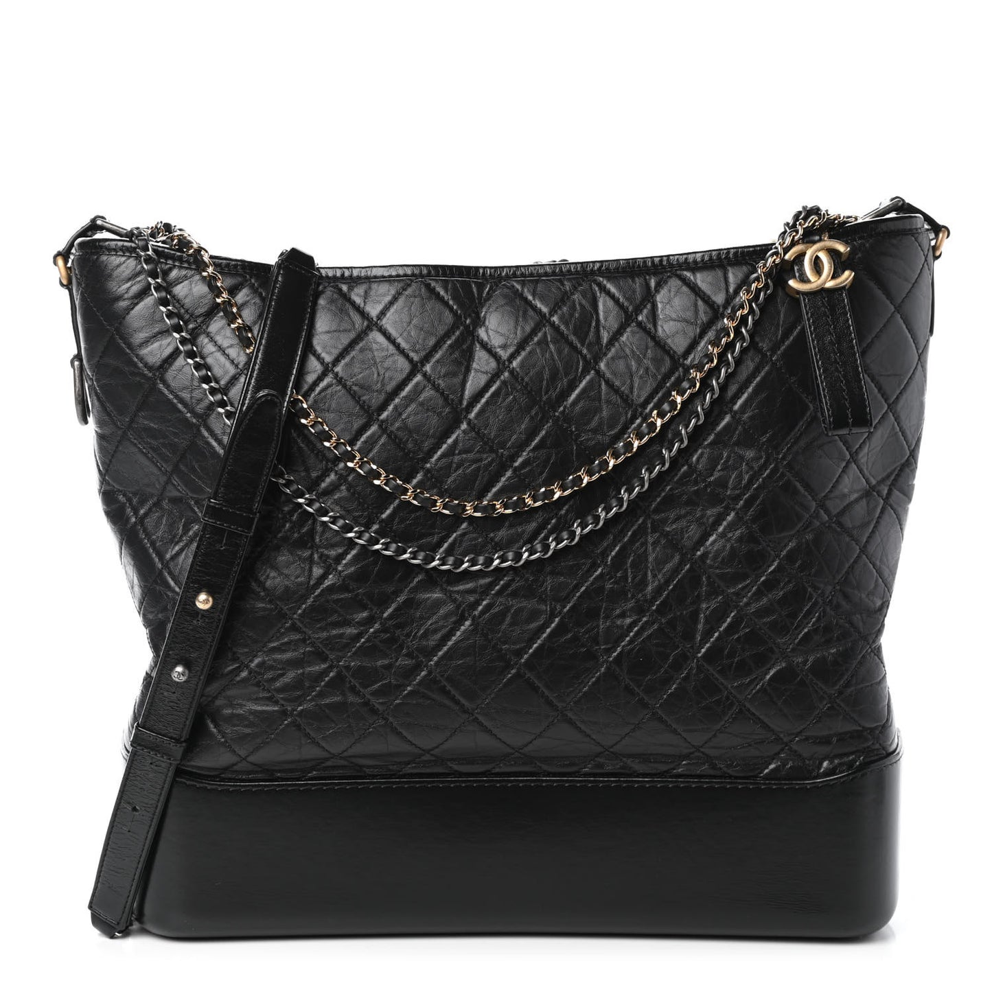 Aged Calfskin Quilted Maxi Gabrielle Hobo Black