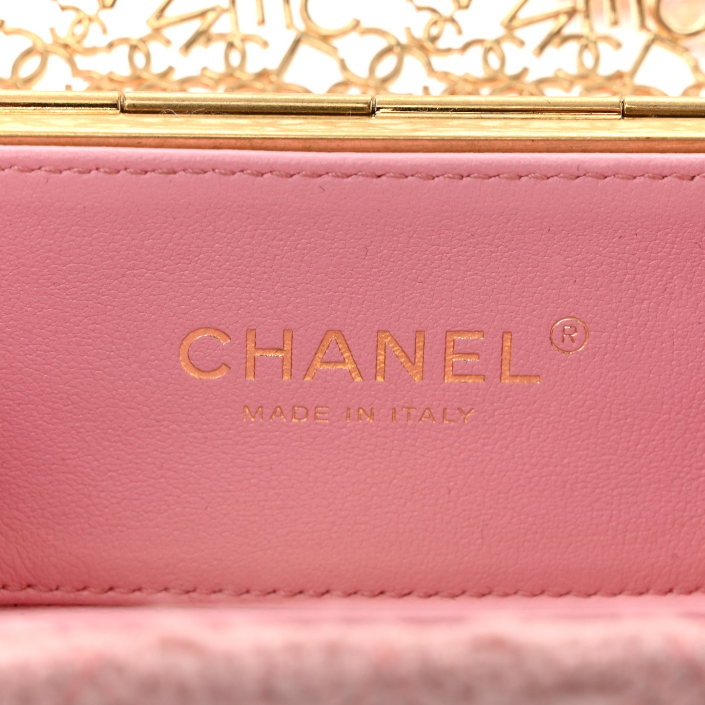 Metal Tweed Logo CC Minaudiere Mini Flap Bag Pink Gold