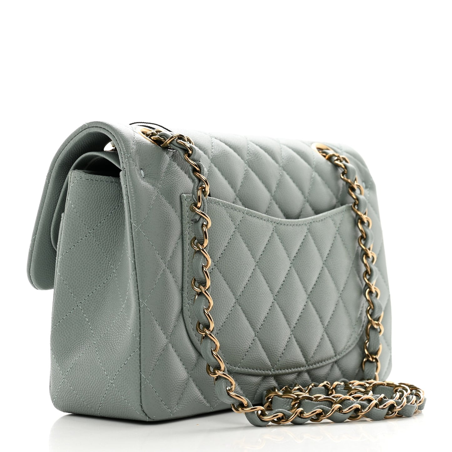 Caviar Quilted Small Double Flap Grey