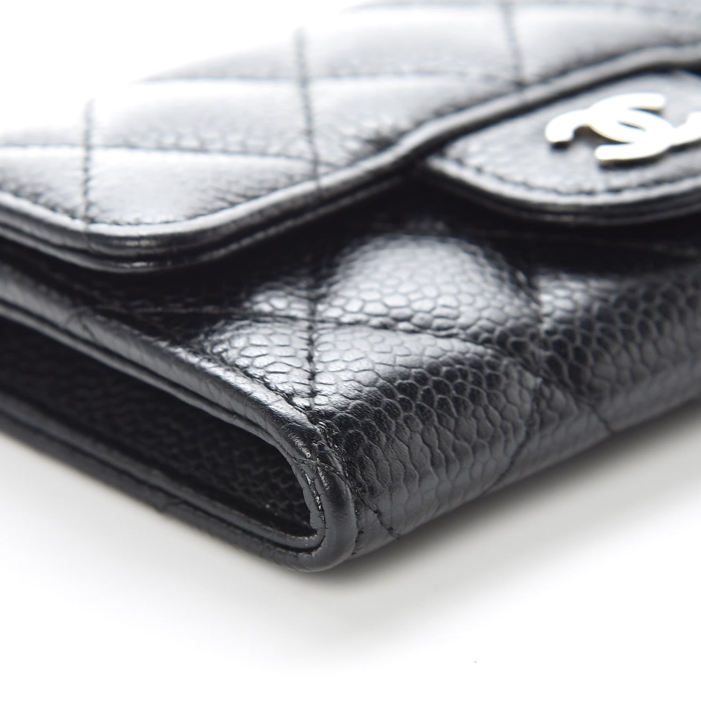 Caviar Quilted Flap Card Holder Black