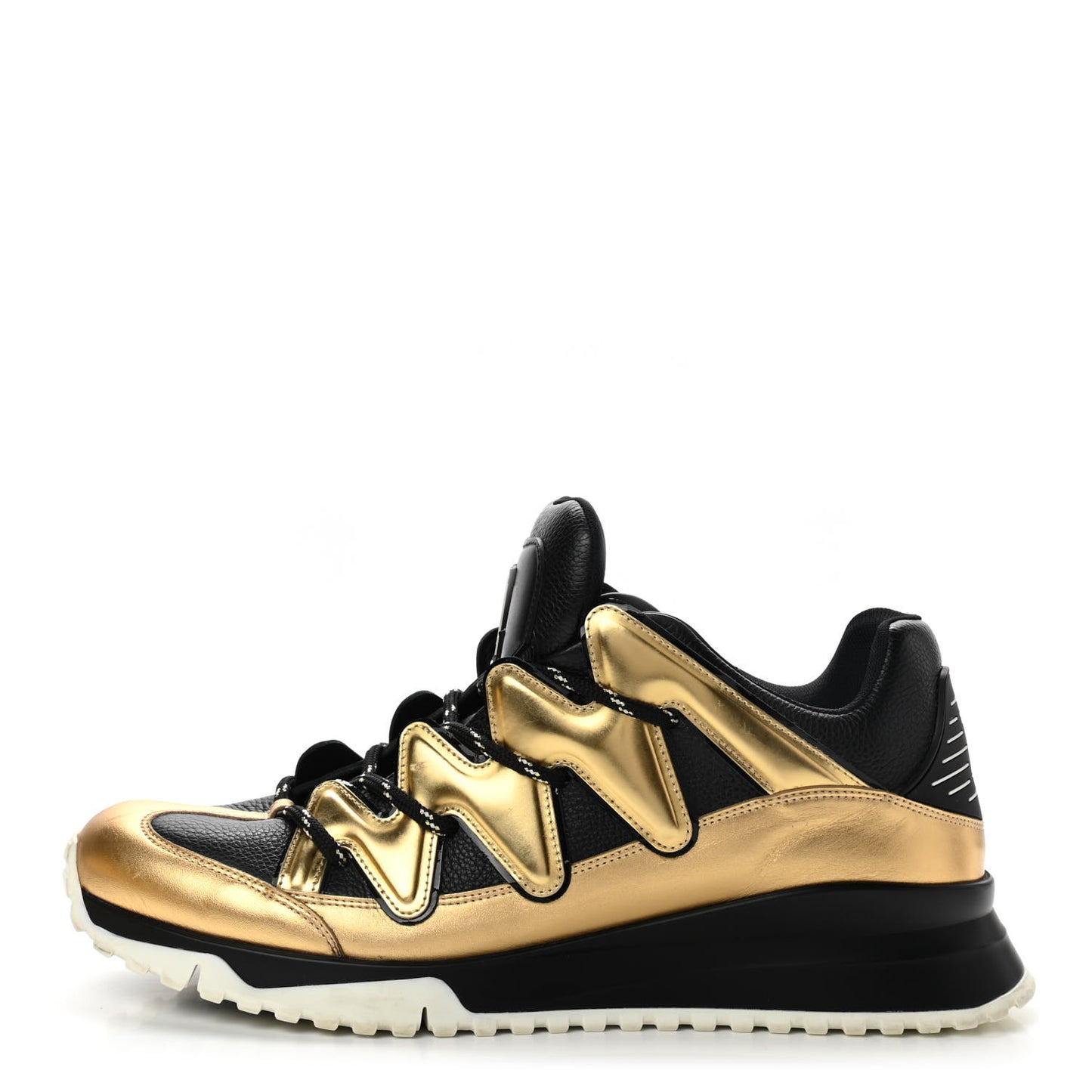 Calfskin Mens Zig Zag Sneakers 9.5 Black Gold