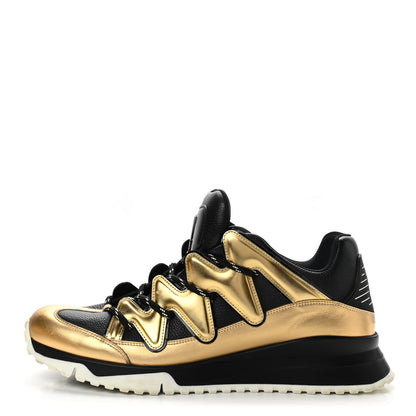 Louis Vuitton Calfskin Mens Zig Zag Sneakers 9.5 Black Gold 1 of 2