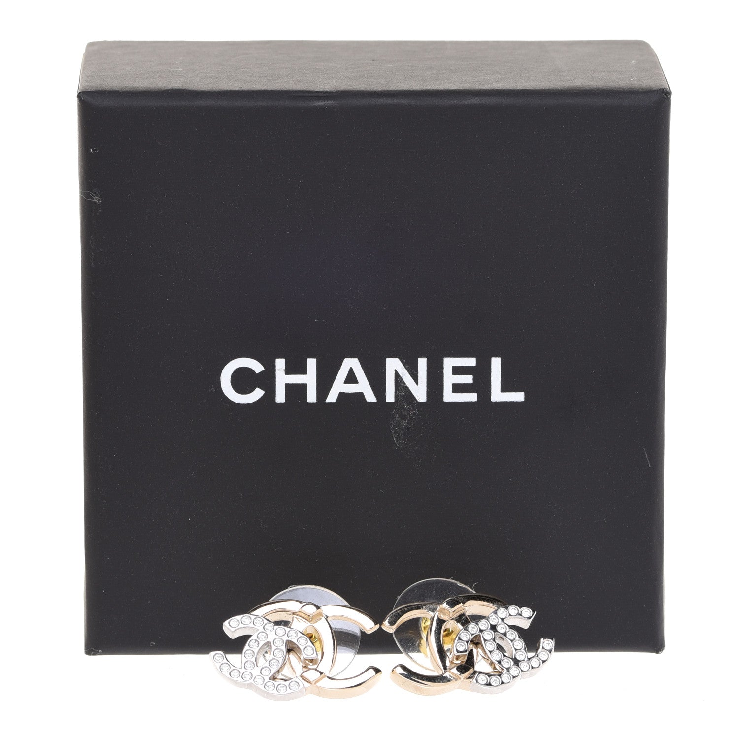 Chanel Crystal Double CC Earrings Gold Silver 5 of 5