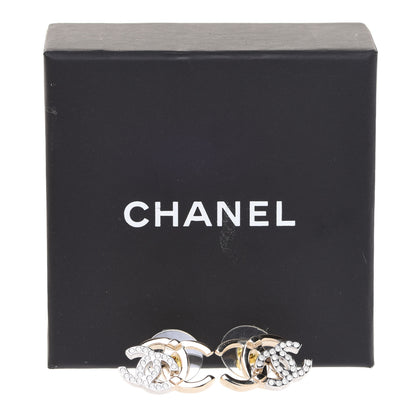 Chanel Crystal Double CC Earrings Gold Silver 5 of 5