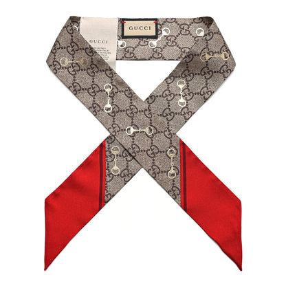 Gucci Silk Twill GG Monogram Gold Horsebity Neck Bow Scarf Flame 1 of 4