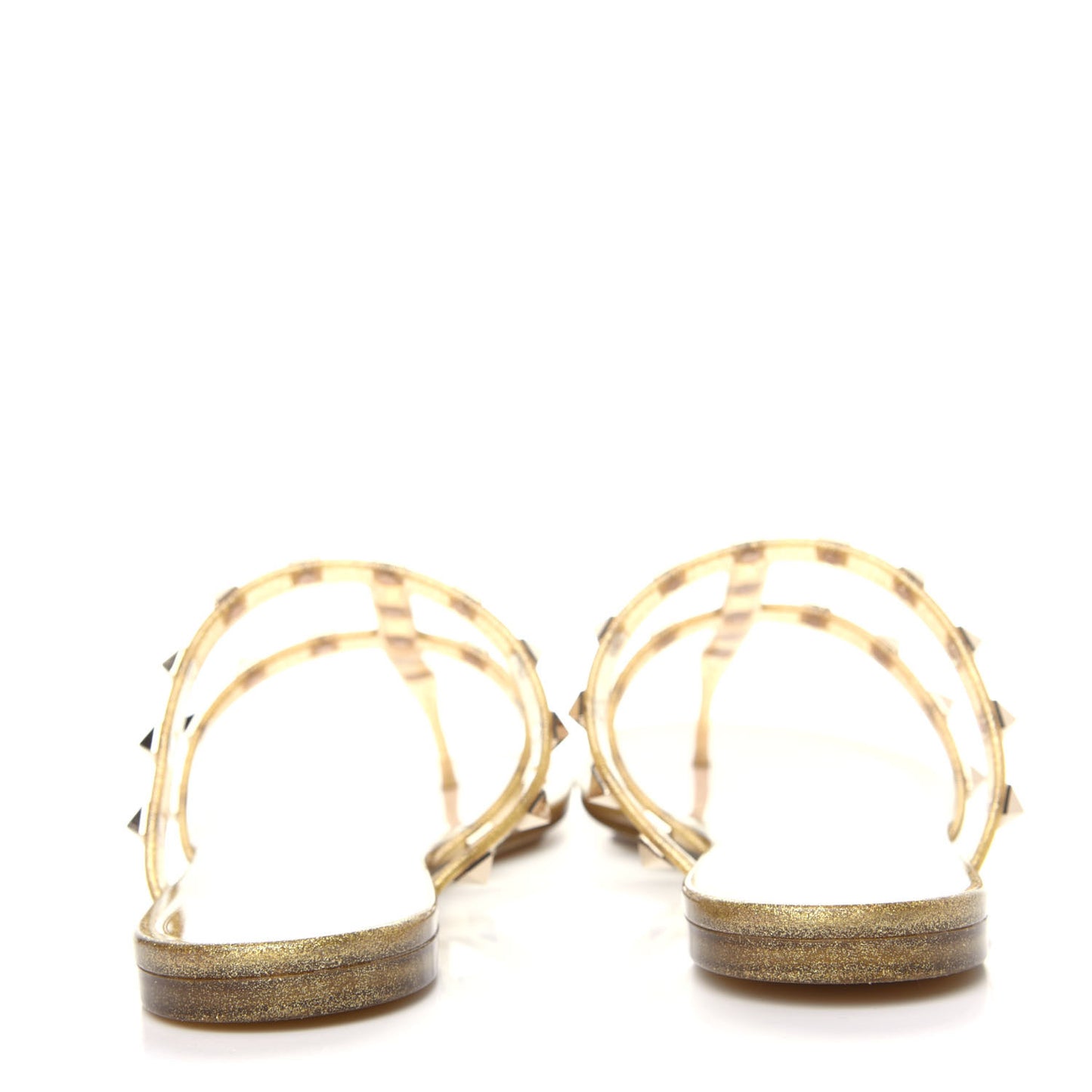 PVC Jelly Glitter Rockstud Caged Flat Thong Sandals 40 Oro