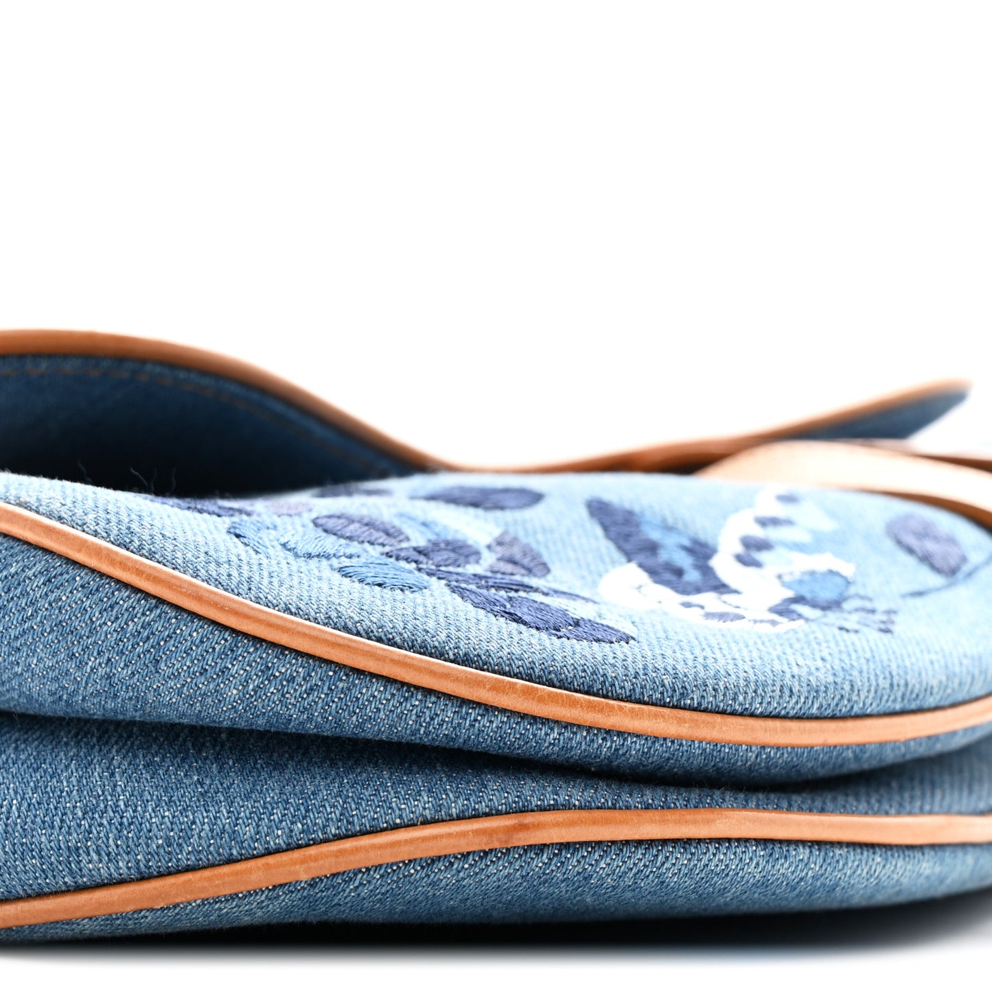 Denim Embroidered Saddle Bag Blue