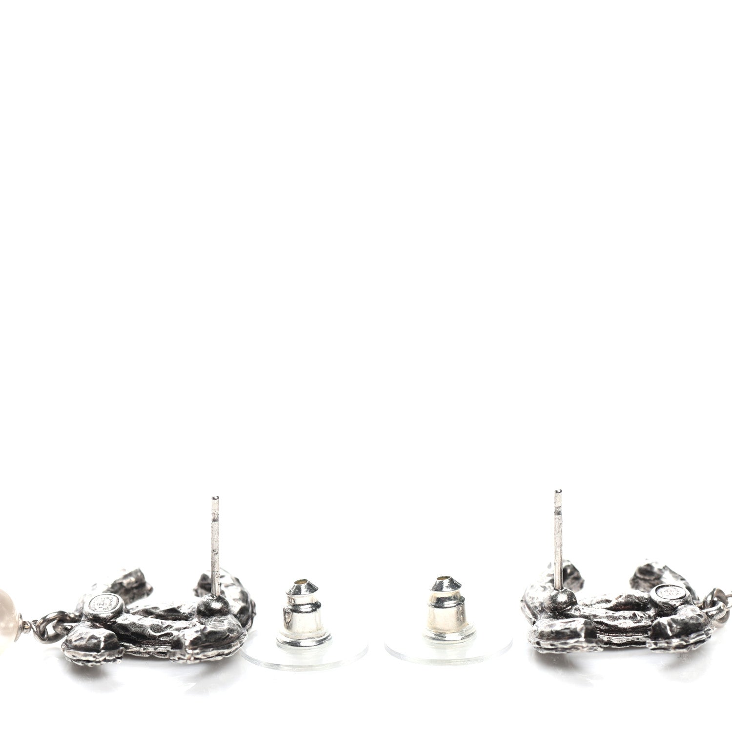 Chanel Crystal Pearl CC Drop Earrings Silver 3 of 4