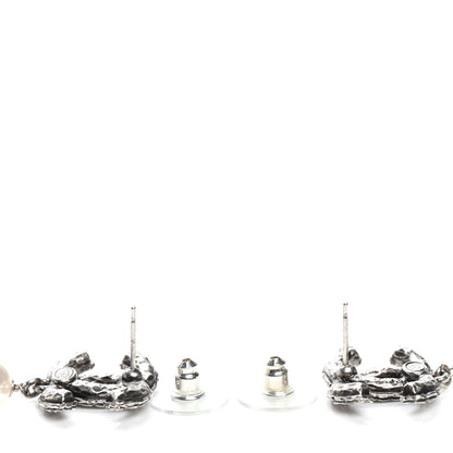 Chanel Crystal Pearl CC Drop Earrings Silver 3 of 4