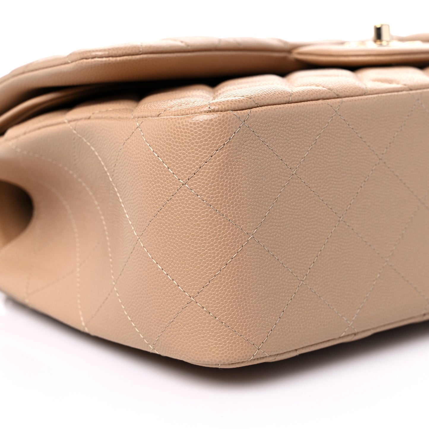 Caviar Quilted Jumbo Double Flap Beige