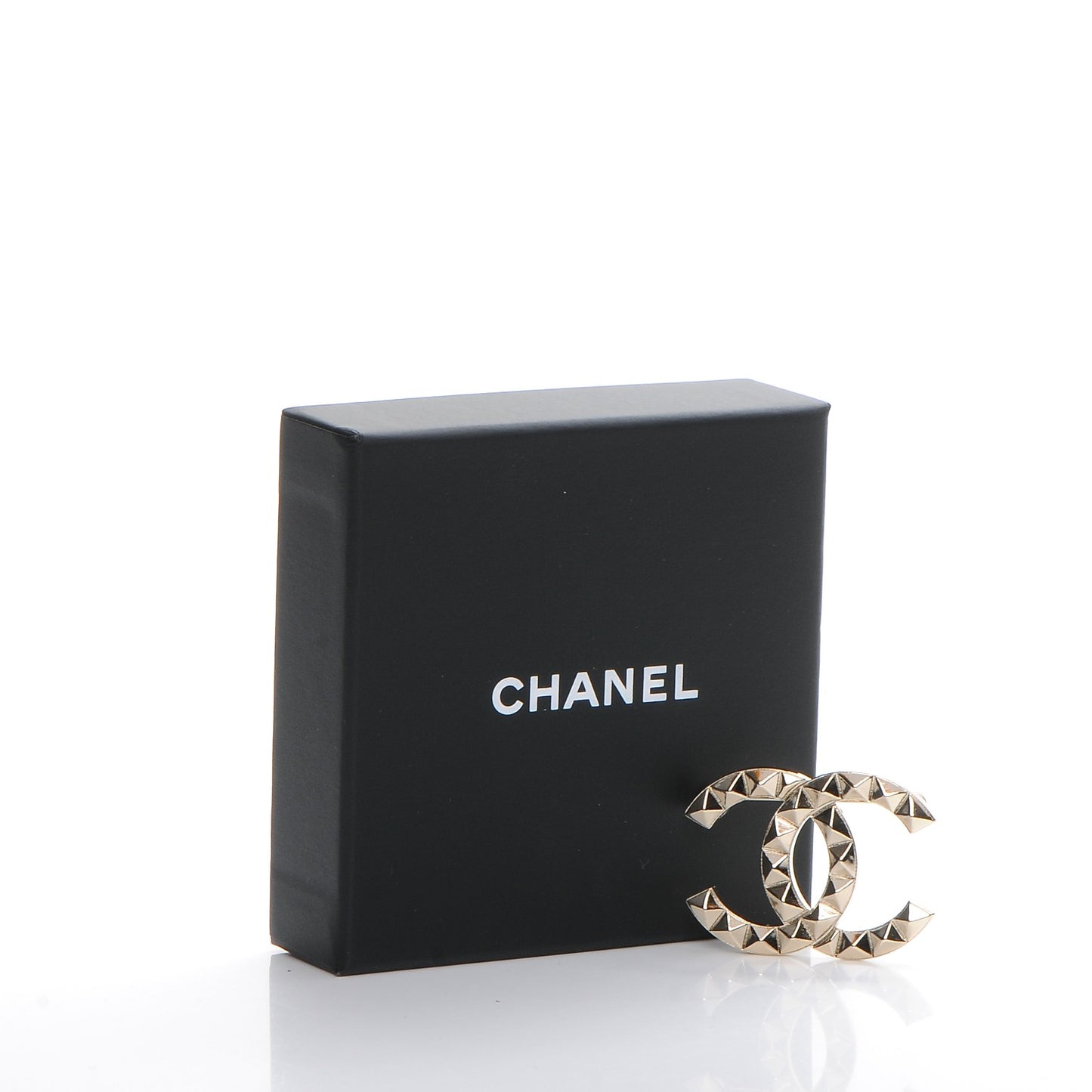 Studded CC Pin Brooch Gold