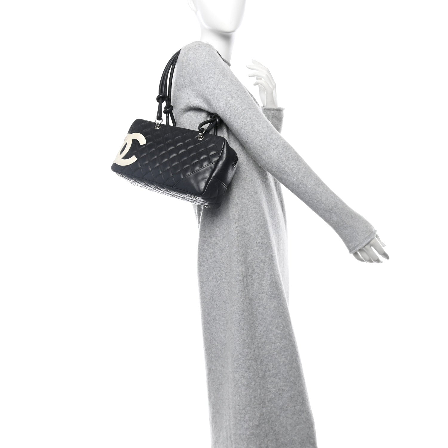 Chanel Calfskin Quilted Large Cambon Bowler Black White 2 of 10