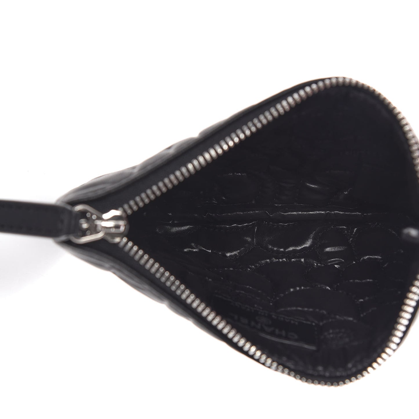 Goatskin Camellia Embossed Cosmetic Pouch Black