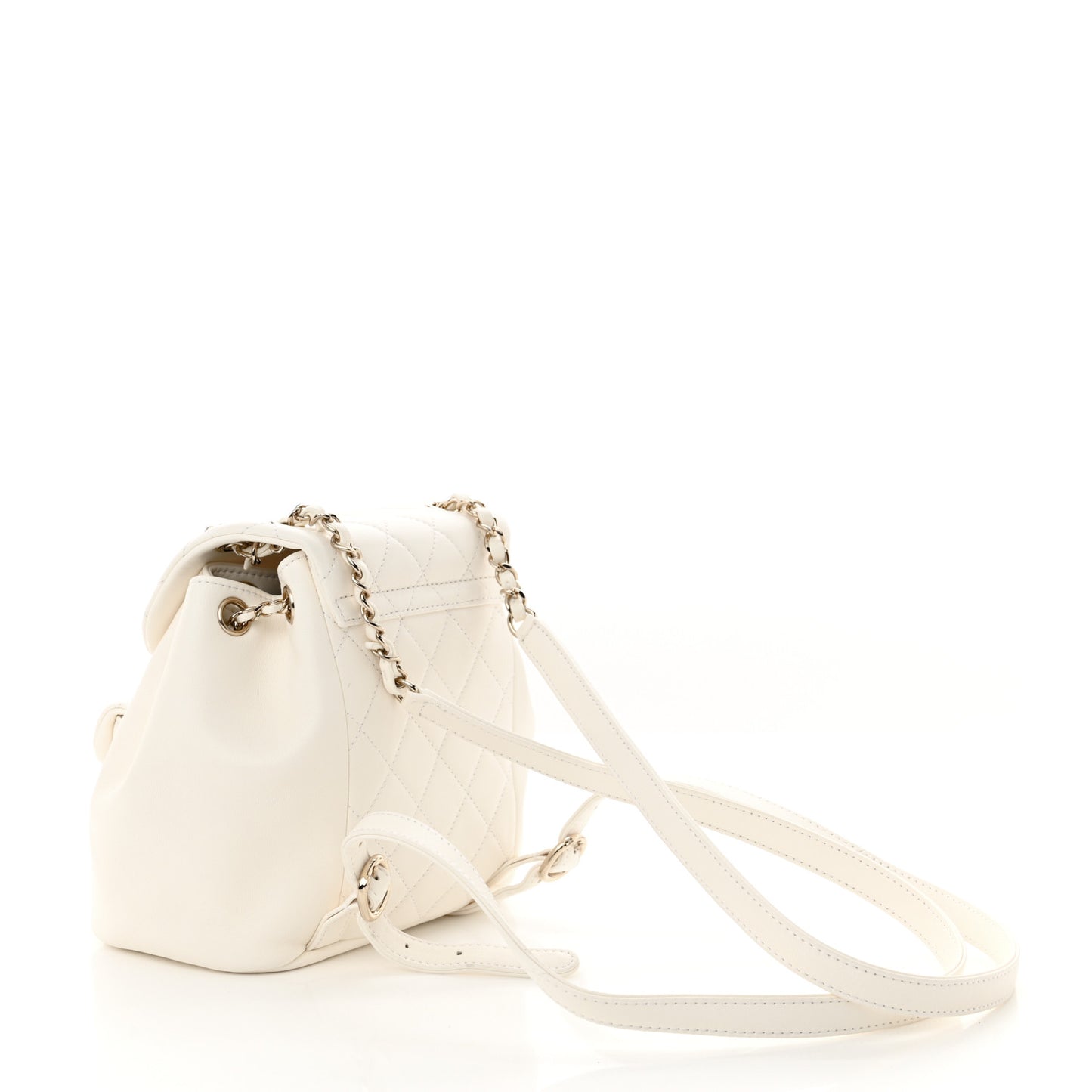 Lambskin Quilted Small Duma Drawstring Backpack White